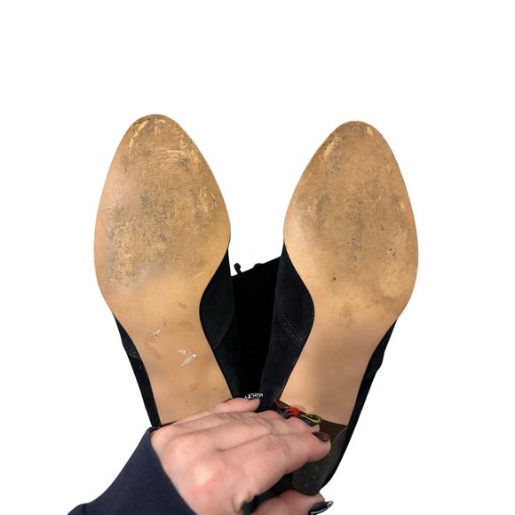 Vintage Pinwheels Western Black Suede BootsTurquoise Fringe Size 8.5 Cowboycore - Picture 5 of 7